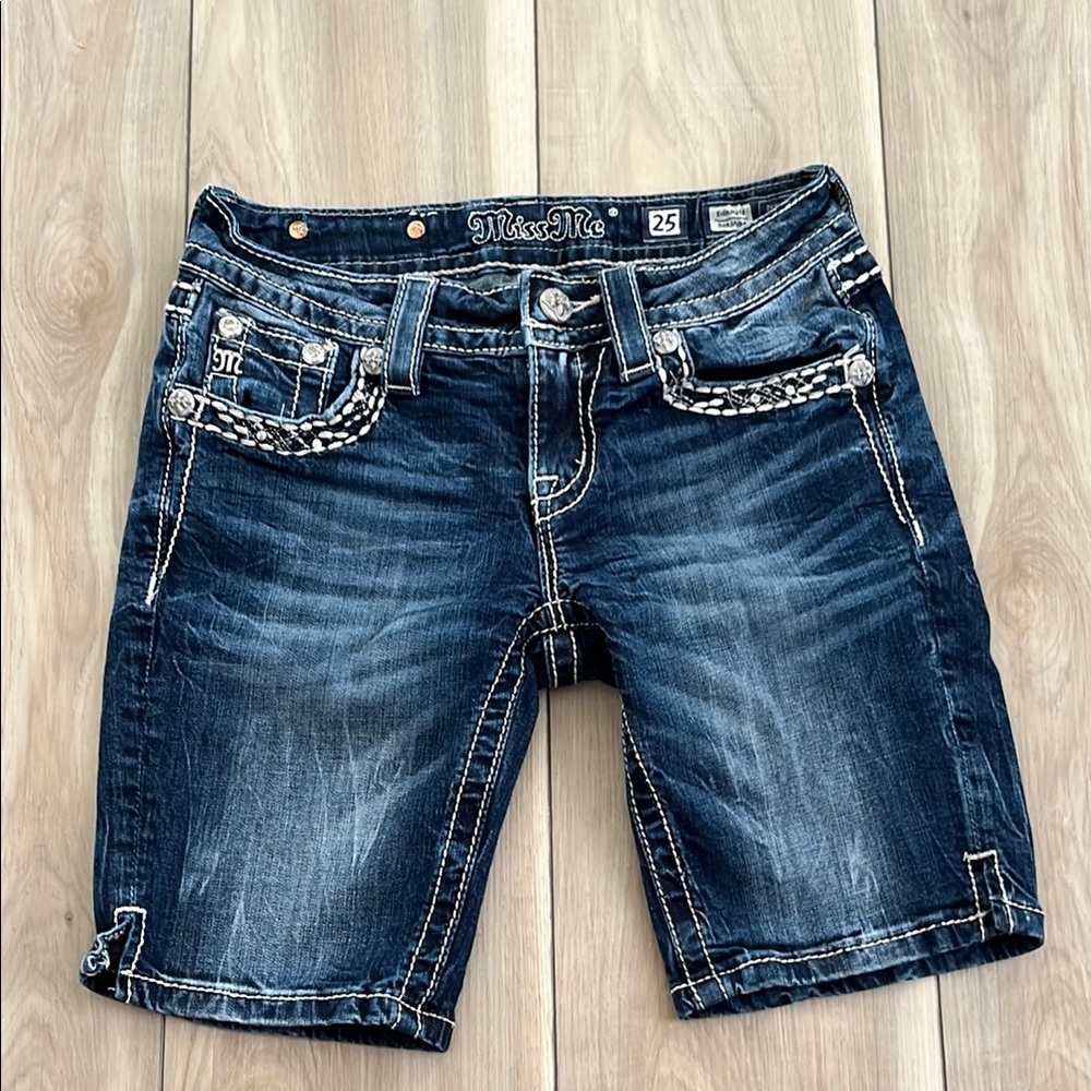 Miss Me Blue Jean Shorts with Embellished Back